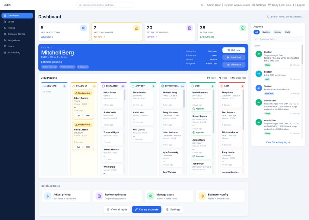 core dashboard